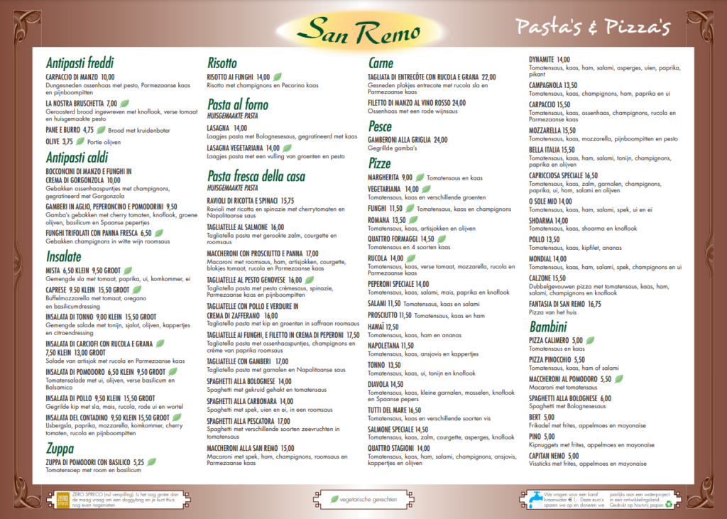 Sanremo Menu